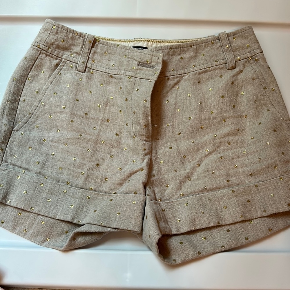 J Crew Khaki gold polka dot shorts